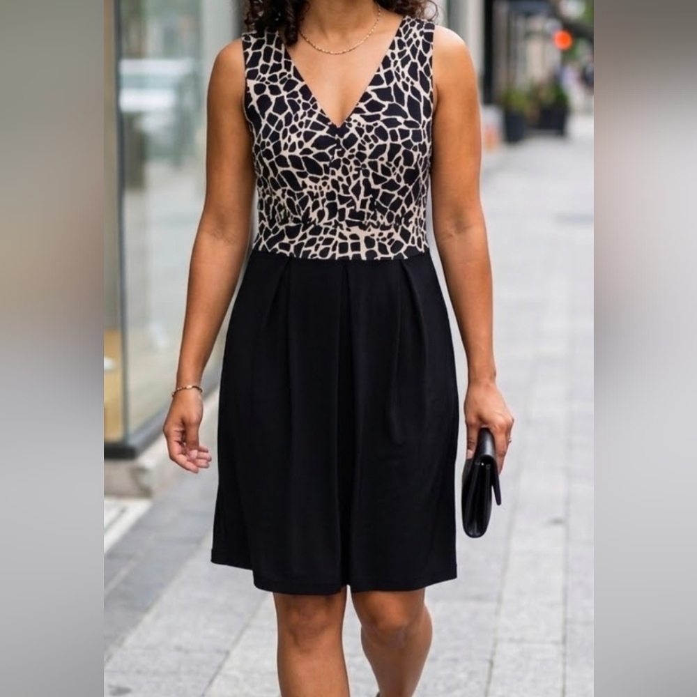 Enfocus Studio Black and Beige A-Line Dress